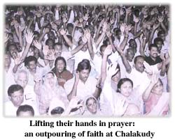 Lifting their hands in prayer