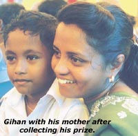 Gihan Maduranga Wickrematileke with his mother