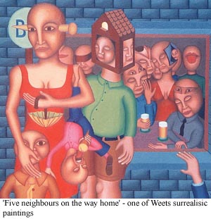 'Five neighbours on the way home' - one of Weets surrealistic paintings