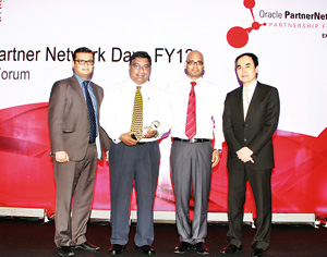 Picture shows from left - Shariq Ur Rehman, Senior Manager, Application Channels, SAGE (West) | Palitha Rodrigo, Director/General Manager, DMS Software Technologies (Pvt) Ltd | Chandita Samaranayake, Head of Oracle Applications - Sri Lanka and Maldives | Sin Sun Chew, General Manager, Alliances and Channels, ASEAN