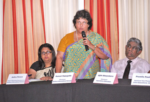 Mrs. Kumari Hapugalle Perera - Chairman Alethea International School on behalf of the organizing committee addressing the gathering