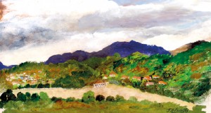 A painting of the Kandy Lake by J.B. Priestley,  reproduced here courtesy Ismeth Raheem