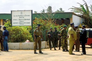 Mannar court under STF security on Friday. Pic by S.R. Lambart