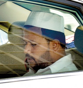 Rishad Bathiudeen leaving the Bambalapitiya mosque after  Friday prayers.  Pic by Susantha Liyanawatte