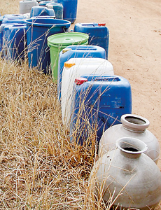 A long line of receptacles... waiting for the promised government relief?