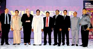 L – R: Professor Simon Payne – Head of School of Law and Acting Dean of Academic Partnerships University of Plymouth, Hon Mohan Lal Grero – Monitoring Member of Parliament of the Ministry of Youth Affairs and Skills Development, Professor Wendy Purcell -Vice Chancellor University of Plymouth, Hon Bandula Gunewardena – Minister of Education, HE Mr Oshadie Alahapperuma – Ambassador for Sri Lanka in Sweden and NSBM Board Member, Dr E.A. Weerasinghe – CEO NSBM, Professor L.P. Jayatissa,  Mr K.A. Thilakaratne – Secretary Ministry of Youth Affairs and Skills Development, Mr D.M.A. Kulasooriya – Dean School of Business NSBM