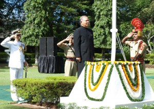 The High Commission of India and the Indian expatriate community in Sri Lanka celebrated the 66th Independence Day of India on August 15 at India House in Colombo.High Commissioner Ashok K. Kantha unfurled the National Flag, followed by the rendering of the National Anthem by ladies of the High ommission and the Indian community.The High Commissioner then inspected the Guard of Honour presented by the BSF contingent and read out excerpts from the Address to the Nation on the Eve of Independence Day by the President of India, Mr. Pranab Mukherjee.
