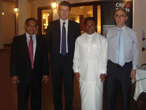 From left Mufthy Hashim, Regional Manager South Asia, City & Guilds International, Mike Dawe Director of International City & Guilds Group, S.B. Dissanayake Minister of Higher Education and British High Commissioner in Sri Lanka  HE John Rankin