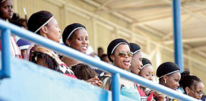 Royal harem: Some of the king's 13 wives, pictured during Easter celebrations at Swaziland's national stadium