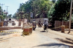 Work on this road seems to have come to a standstill. Only idle machinery remains