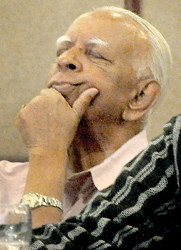 TNA leader R. Sampanthan, a key player in the battle for control of the Eastern Provincial Council, seen in a pensive mood at a news conference in Colombo. Pic by Mangala Weerakera