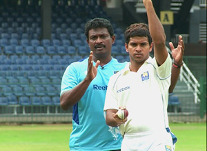 Sri Lanka Bowling Coach Champaka Ramanayake guiding a young hopeful.