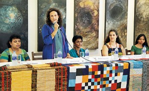 Jane Conrad discusses the exhibition at a news conference. Pix by M.A. Pushpa Kumara