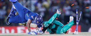 Where it all began .Sri Lankan opener T.M. Dilshan is run out for a duck without facing a ball in the very first over of the Sri Lankan inning in their match against South Africa at Hambantota which the hosts lost by 32 runs. (pic Shantha Ratnayake)