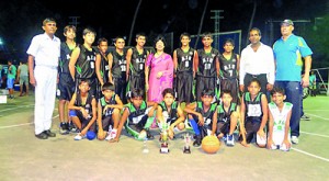 The AIS Team with Principal, Ms. Priyanthi Seneviratne flanked by Shazon Perera (left) and Taher Akbarally (right). Also in the picture are Mr. K. W. Mithrasena, Master-in-Charge (extreme left) and Mr. Milroy Perera, Coach and Mr. Jeff Jacotine, Sports Co-ordinator (extreme right)