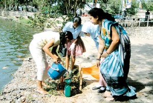 Collecting water samples during the project