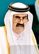 Qatar Emir Shek Hamad bin Kalifa Al-Thani delivers a speech during the UN General Assembly meetings on September 25. AFP