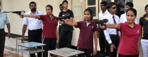 Devi Balika’s Methsarani Lokuge (right) was adjudged the ‘sharp shooter’ in the girl’s air rifle 10m event at the inaugural National Schools Shooting Championship held at Veyangoda.- Pic by Amila Gamage