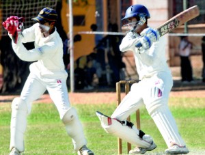 Nimesha Gunasinghe of St. Anthony’s in action yesterday. - Pics by Ranjith Perera