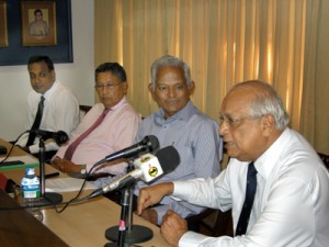 Members of the core group - from left: Chaturanga Perera, Mahendra Amarasuriya, K.C. Vignarajah and Charitha de Silva. Pic by Athula Deshapriya