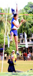 S. Thanuja of Arunodhaya Vidyalaya Jaffna in action in the girls’s under 19 event at National Schools Games at Baliatta.