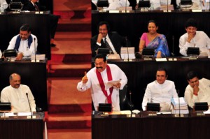 File photo shows President  Rajapaksa  at the reading of the Budget last year