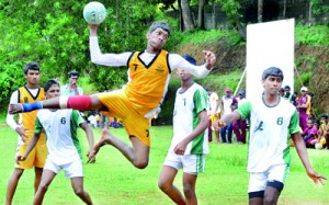 A player of Prince of Wales’ College scores a goal against Isipathana, as they are battling on a title defence this year. - Pic by Ranjith Perera.