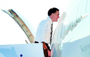 US Republican Presidential candidate Mitt Romney boards his campaign plane in Miami, Florida (AFP)