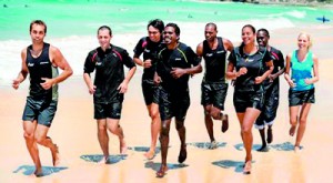 The eight indigenous Australians endured unusual training regimes. AFP.