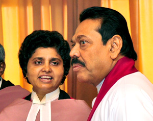 President Mahinda Rajapaksa with Chief Justice Shirani Bandaranayake soon after she was sworn in.