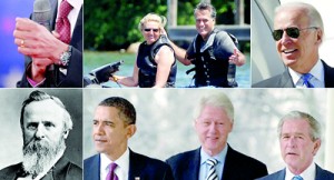 Odd: (clockwise from top left) Obama’s thumb, Ann and Mitt Romney, Joe Biden, Rutherford B Hayes, Barack Obama, Bill Clinton, Geroge W. Bush