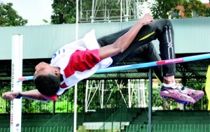 High jumper Manjula Kumara in action.  - Pics by Amila Gamage.