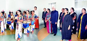 The 121st Anniversary Prize Giving of Musaeus College, Colombo 7 was held recently at the Peter De Abrew Memorial Auditorium Complex of the College. Picture shows the Chief Guest Deshamanya Professor J.B. Disanayaka and Mrs Disanayaka being welcomed and escorted to the hall by the Principal S. Dandeniya, Trustees C.R. de Silva and N. Gooneratne, and the Deputy Principals.