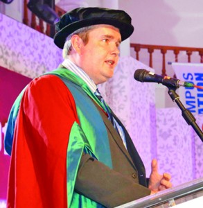 Dr. Christopher Wigginton, Assistant Dean Sheffild Hallam University, addressing the graduates