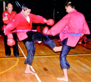 A fierce fight in progress at the Grading Test