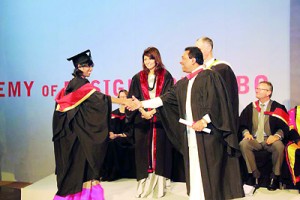 AOD's first class graduate Lonali Rodrigo receving Northumbria design degree from Hon. Minister of Higher Education  S.B. Dissanayake