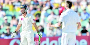 Australia's Ricky Ponting reacts as he is dismissed by Dale Steyn (R) of South Africa on the third day of the second Test match played at the Adelaide Oval on November 24, 2012. AFP