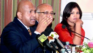 G.B. Srithar (left) and other officials at the briefing.