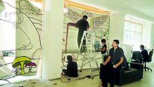 Preparation for an exhibition at Raffles Institute of Higher Education, Colombo