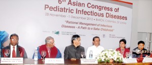 The headtable including Prof. Mohan Munasinghe (third from left), Minister Maithripala Sirisena (thrid from right) and Prof. Asvini D. Fernando (2nd from right). Pix by M.D. Nissanka