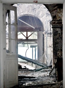 Burnt out interior of the building. Pix by Mangala Weerasekera and Hasitha Kulasekera