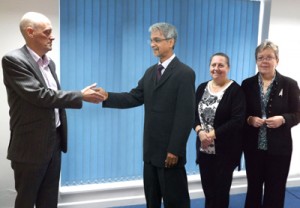 At the signing of the agreement, Principal of The Bournemouth & Poole College Lawrence Vincent and Director - Programmes of Key Academy Shafeek Wahab. Looking on are Director International Sue Sharkey and Valerie Winzar of The Bournemouth & Poole College UK