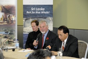 From left -- Philip Hoare and Johnny Reed of WDC at the launch in London with Chairman SriLankan, Nishantha Wickremasinghe