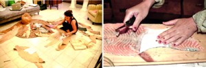 Jenny working on fish skin