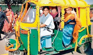 Chief Minister Sheila Dikshit in an autorickshaw driven by the Capital’s only woman driver, Sunita Chaudhary