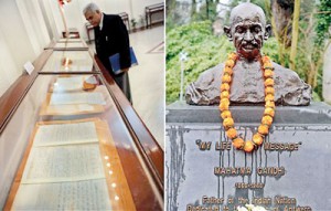 The documents in display previously belonged to relatives of Kallenbach, a German-born Jewish architect who met Gandhi in South Africa in 1904 (AFP)