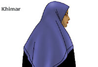 The khimar is a long, cape-like veil that hangs down to just above the waist. It covers the hair, neck and shoulders completely, but leaves the face clear.
