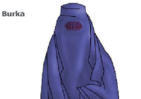 The burka is the most  concealing of all Islamic  veils. It covers the entire  face and body, leaving  just a mesh screen to see through.