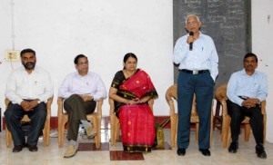 HEALTH MATTERS: Vice-Chancellor of NTR University of Health Sciences I.V. Rao speaking after inaugurating the MCI’s Regional Centre for Medical Education Technology at Andhra Medical College in the city on Thursday. AMC Principal N. Kalpana Subrahmanyam, KGH Superintendent M. Madhusudhana Babu (second from left) are seen. Photo: K.R. Deepak