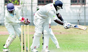 Royal’s Hashen Ramanayake is clean bowled by a Wesley spinner.  - Pic by Ranjith Perera.